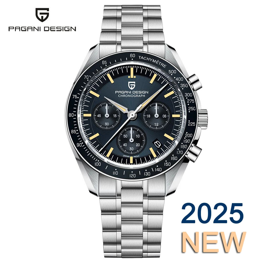 PAGANI DESIGN New Retro Red Watch Luxury Quartz Watches For Men Stainless steel Luminous AR Sapphire crystal Chronograph Man