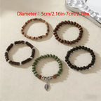 5Pcs Retro Bohemian Wooden Bead Coconut Shell Bracelet Set Handmade Beaded Stackable Wrist Jewelry for Unisex