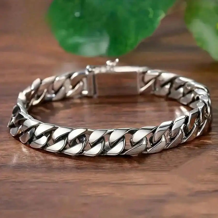 Silvery Plated High Quality Fashion Miami Cuban Chain Bracelet Men's Trend Charm Bracelet Casual Business Party Jewelry Gift