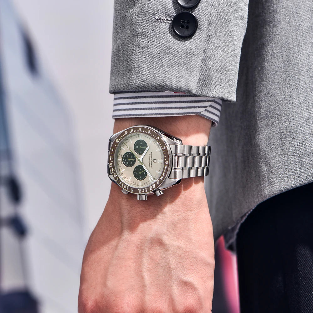 PAGANI DESIGN 2026 New Light Tan Retro Quartz Watch For Men Sports Chronograph AR Sapphire Crystal Luminous Wrist Watch Men VK63