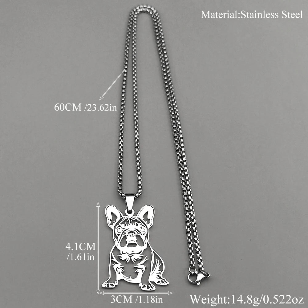 Sweet French Bulldog Chain For Women Men Stainless Steel Silver Color Animal Puppy Pug Dog Lovely Pendant Necklace Jewelry