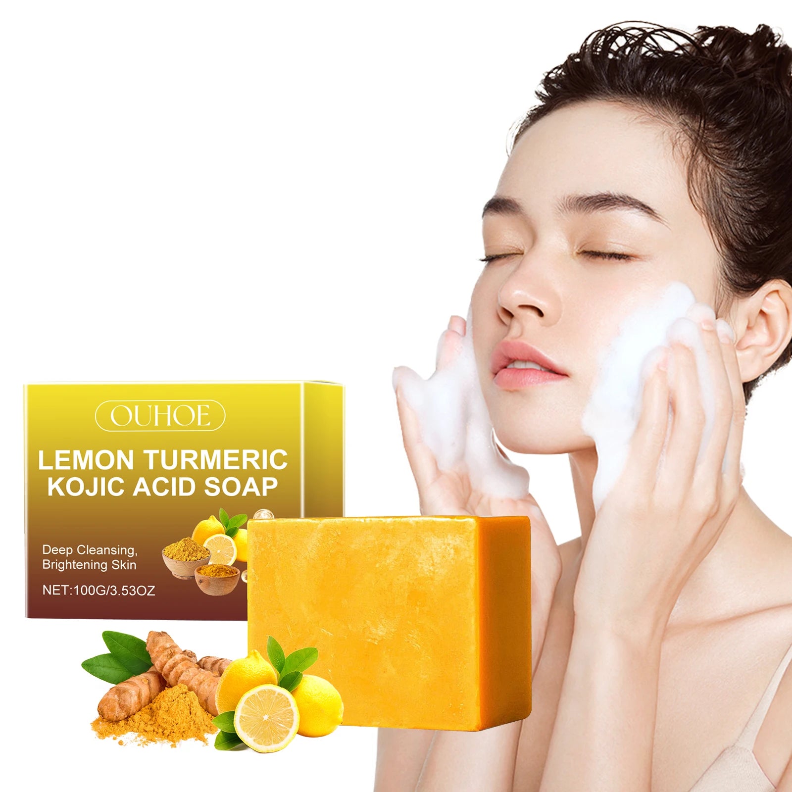 Lemon Turmeric Acid Soap, Deep Cleanses Skin Brightening Whitening Exfoliating Moisturizing Bath And Face Soap mbzr