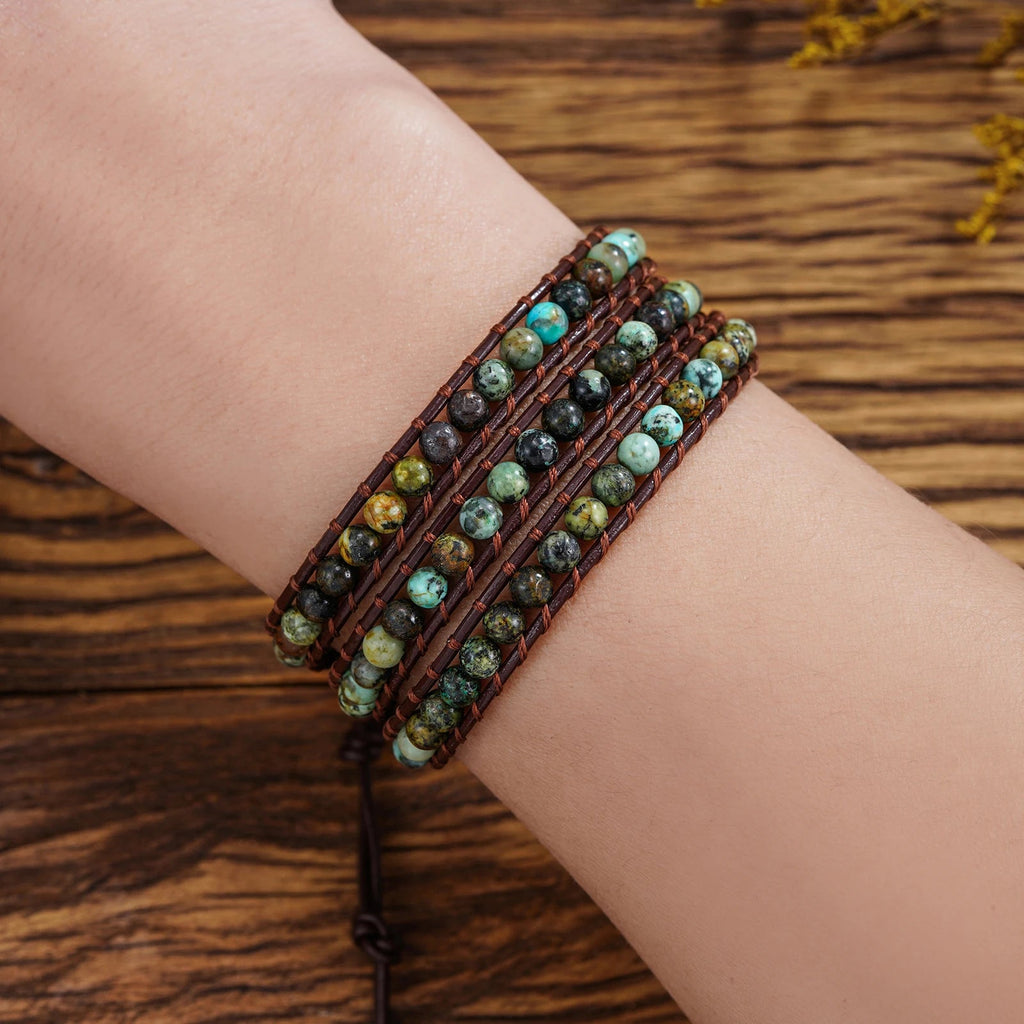 Boho Natural 4mm African Turquoise Beads Stone 3 Wraps Bracelet Jewelry mbzr