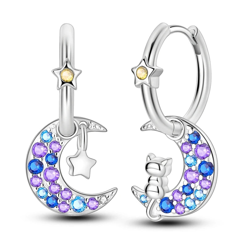 MULA 925 Sterling Silver Sun Moon Stars Hoop Earrings Classic Simple Fashion Jewelry