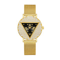YaLaLuSi Geometric Triangle Rhinestone Ladies Wristwatch Full Paved Crystal Dial Gold Mesh Bracelet Quartz Fashion Women Dress Watch