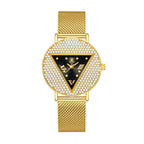 YaLaLuSi Geometric Triangle Rhinestone Ladies Wristwatch Full Paved Crystal Dial Gold Mesh Bracelet Quartz Fashion Women Dress Watch
