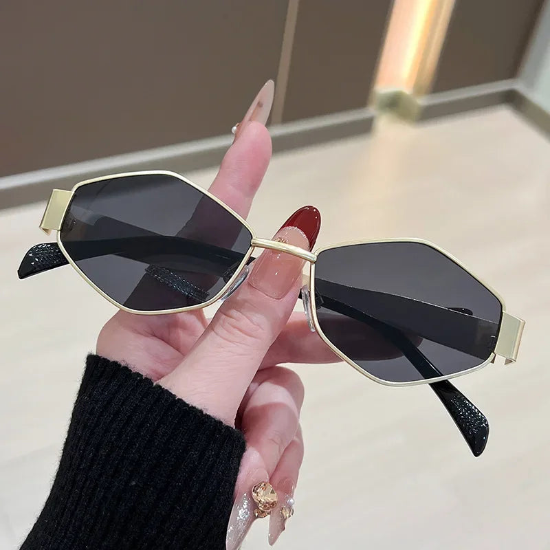 Fashion Polygonal Sunglasses Vintage Brand Rhombus Shades Unique Metal Frame