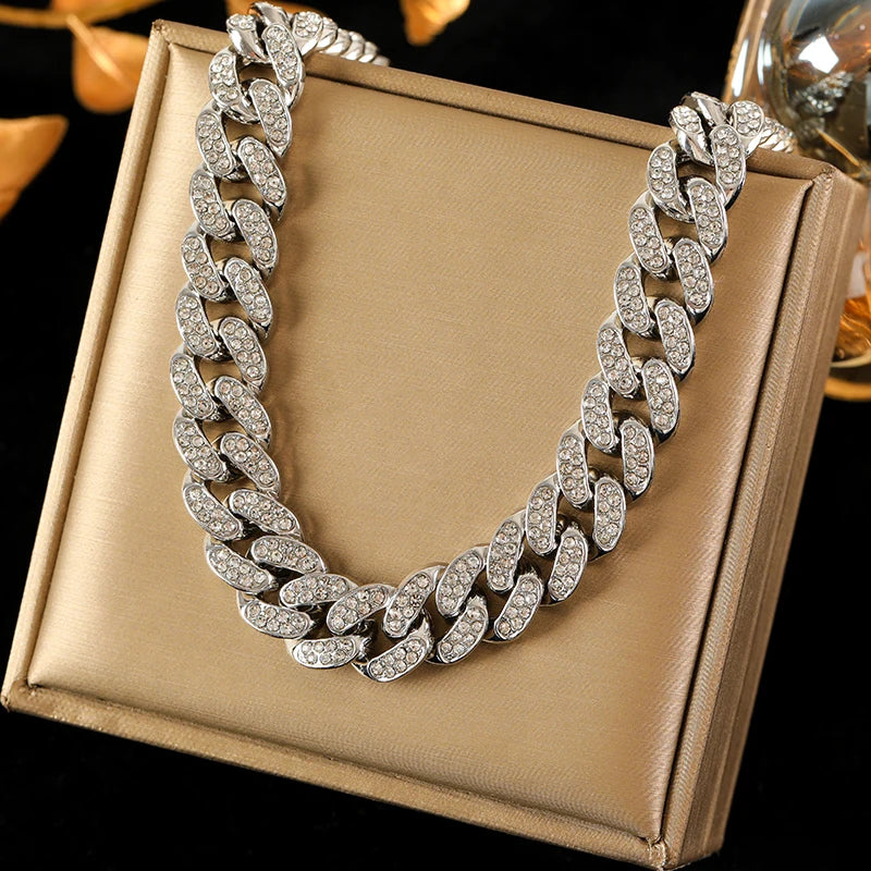 316L Stainless Steel Silver Color Heavy Cuban Chain Necklace For Women Men New Fashion Neck Chain Waterproof Jewelry
