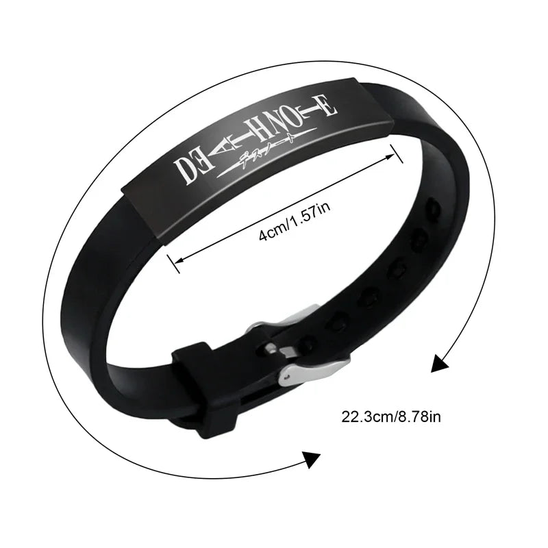 Anime Death Note Black Silicone Cuff Bangle Stainless Steel Bracelets Gift Jewelry for Women and Men Fans Collection