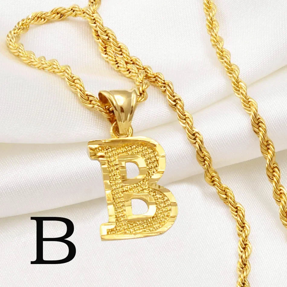 A-Z letter necklace, men's and women's gold-plated initials pendant rope chain, English letter jewelry Daily WearO mbzr