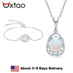 OXTAO White Opal Water Drop Necklace Bracelet Female Jewelry 925 Sterling Silver 7x10mm Pear Shape Cut Hollow Pendant Adjustable mbzr