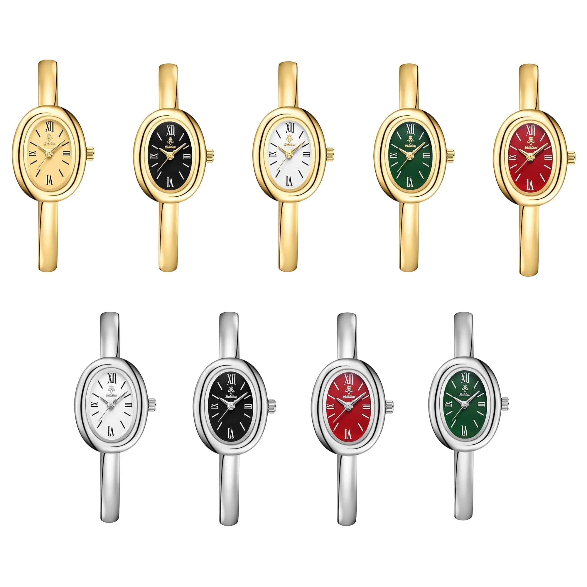 YaLaLuSi Vintage Green Oval Dial Gold Bangle Watch Elegant Retro Roman Numeral Ladies Quartz Wristwatch Luxury Women  Gift