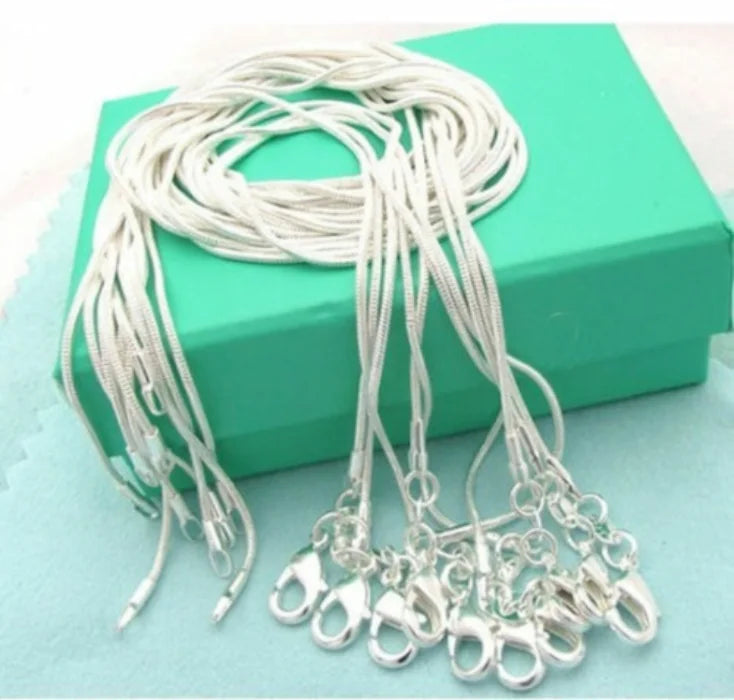 10PCS LOT Wholesale 925 Sterling Silver 16/18/20/22/24/26/28/30 Inch 1mm Snake Chain Necklace For Woman Man Fashion Jewelry mbzr