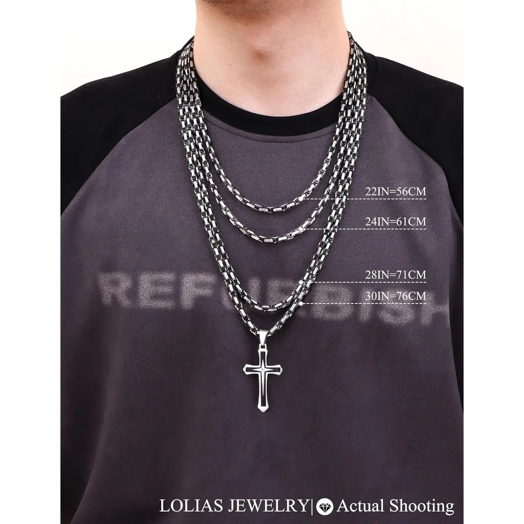 Black 14K Gold Plated Cross Necklace for Men Stainless Steel Byzantine Chain With Cross Pendant Necklace Mens Gifts 22-30Inch