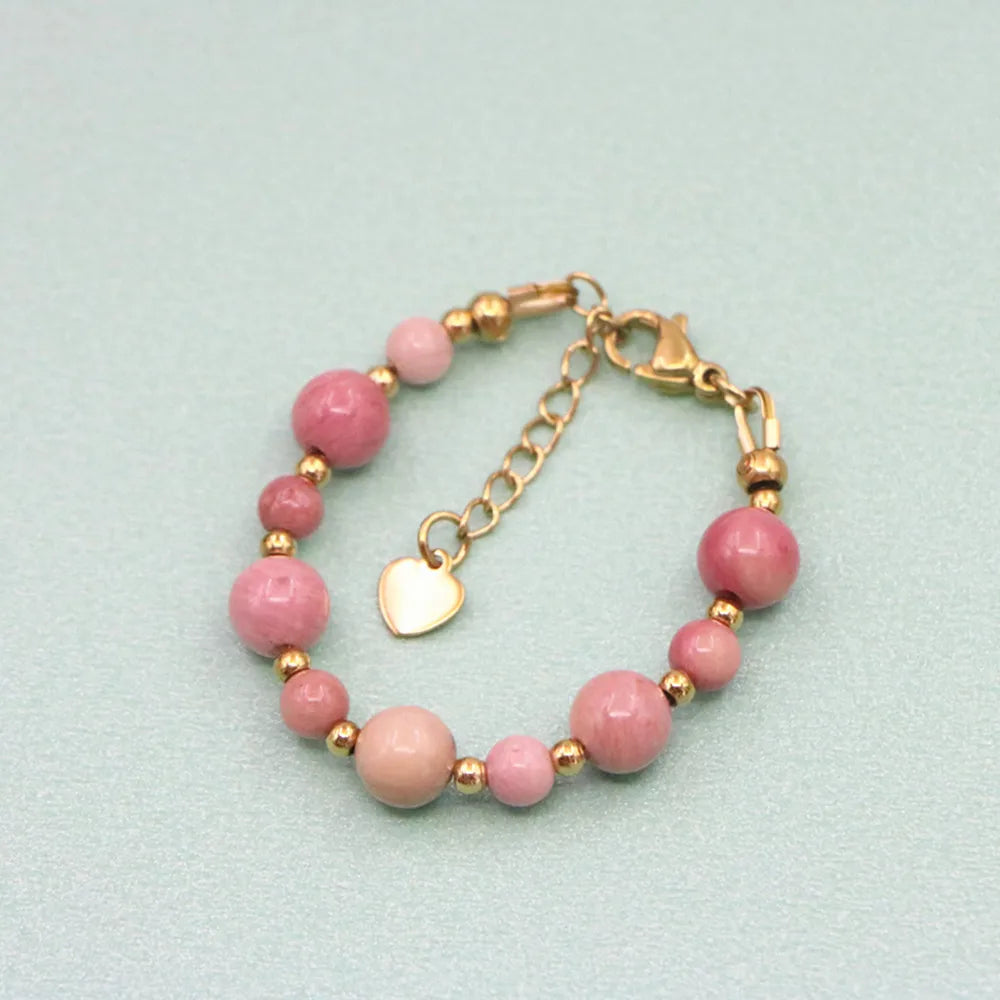 New Lovely Natural Stone Bead Bracelet Baby One Year Old Baptism Girls Lobster Clasp Stainless Steel Parts Personalized Jewelry