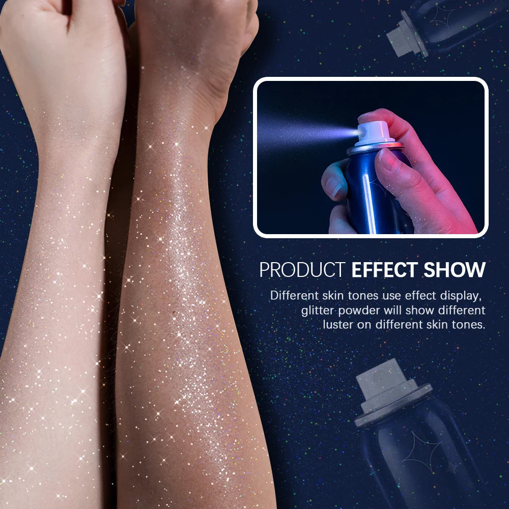 60ml Shiny Silver Glitter Spray High Gloss Glitter Powder Spray Waterproof Shiny Powder Makeup for Body Face Highlight Makeup mbzr