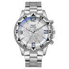 Luxury Watch Classic Large Dial Alloy Steel Strip Blue Light Three Eye Quartz Watch mbzr