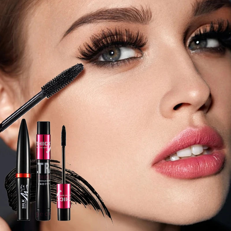 Gecomo Silk Fiber Eyelash Gel Double Tube Set - 24H Waterproof Smudge-proof Thick Volumizing Lengthening No Clumping Mascara mbzr