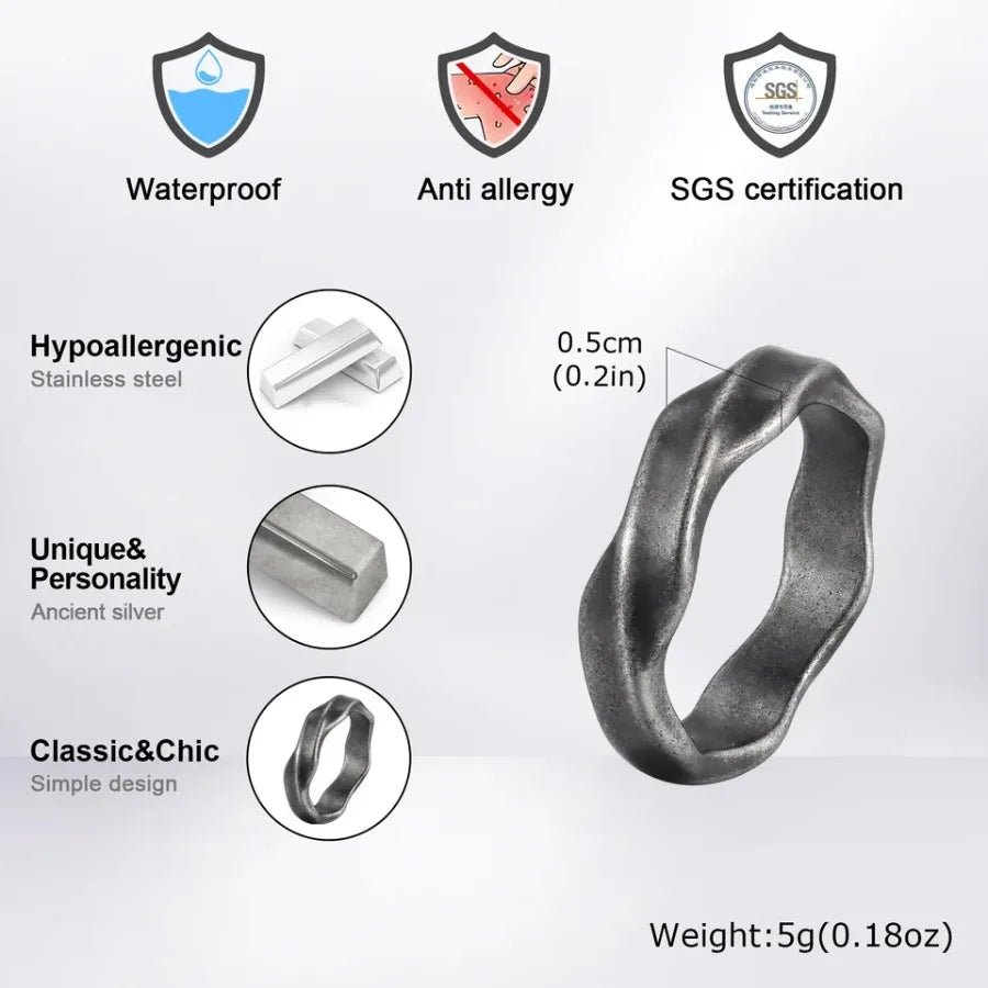 Classic Mobius Rings for Men Boys, Waterproof Stainless Steel Twist Finger Band, Vintage Love Eternity Jewelry Gift for Him Boy