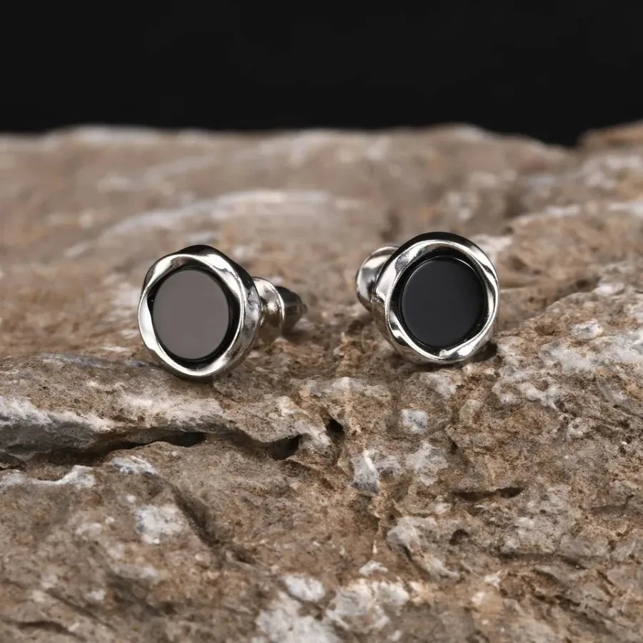 Simple Circle Round Stud Earrings for Men Boys, Metal Zircon Small Earrings, Unisex Daily Jewelry Accessory