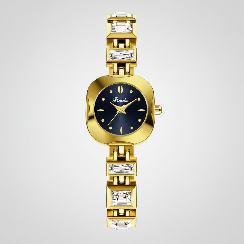 BINDA Women’s Square Crystal Quartz Watch Bracelet with Box & Strap Adjuster mbzr