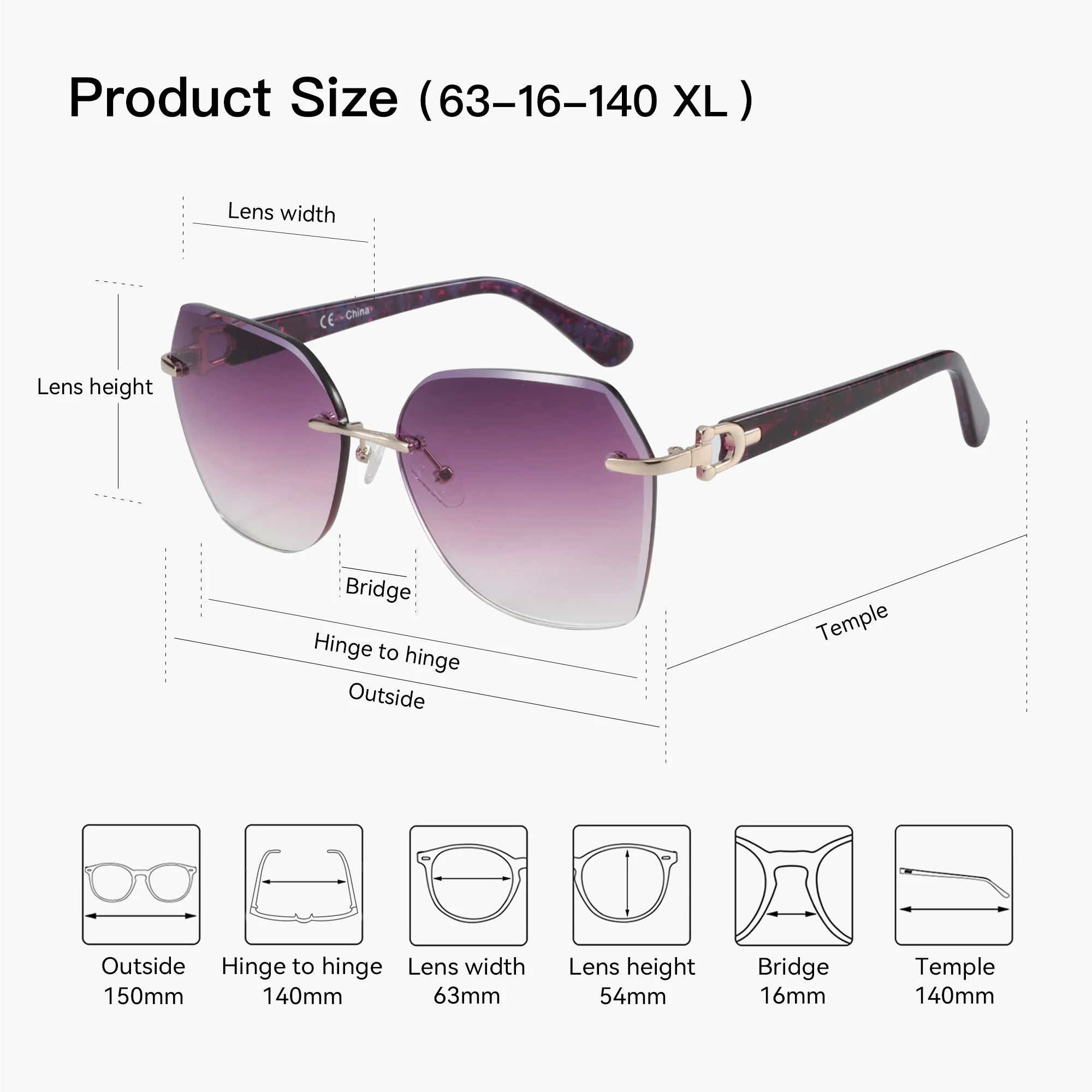 ZENOTTIC Oversized Rimless  UV Protection Sunglasses for Women Geometric Diamond Cutting Gradient Lens Fashion Shades Trendy