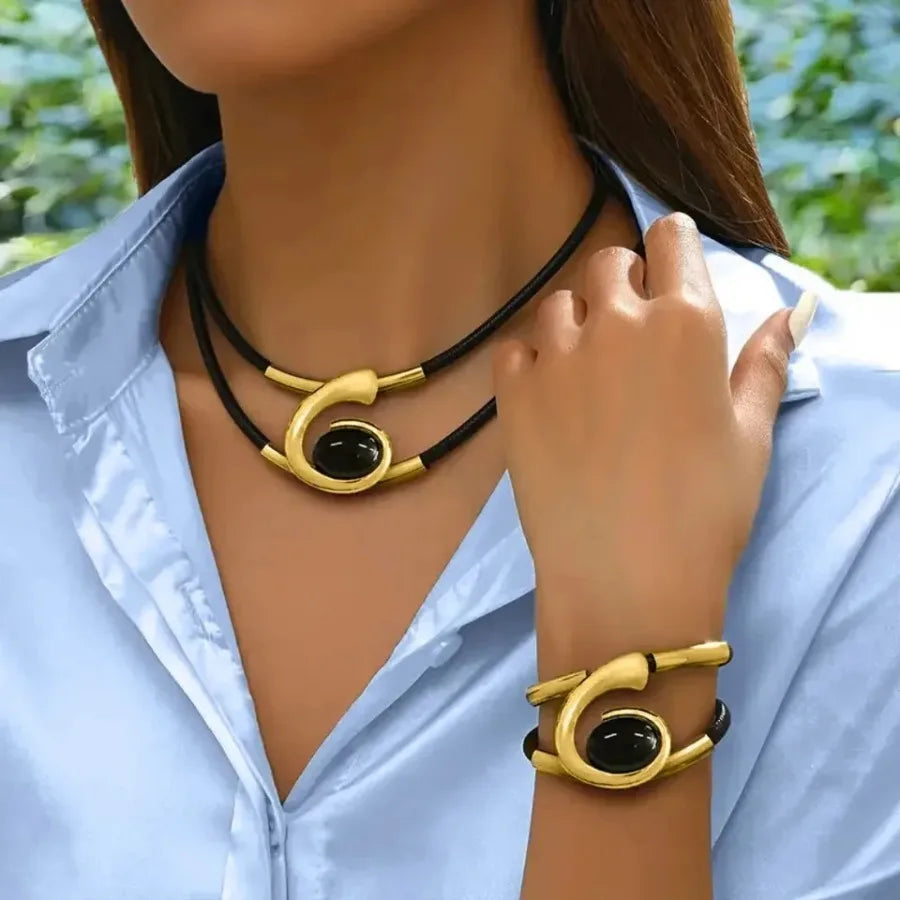 Exaggerated Spiral Snail Ear Studs Necklace Bracelet Ring Bohemian Jewelry Set for Women Elegant Beach Style Accessories