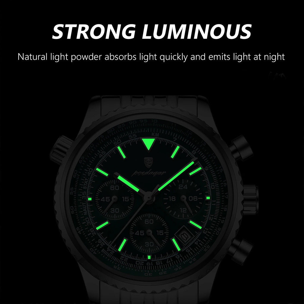 POEDAGAR Luxury Business Men's Watch Stainless Steel Chronograph Date Sport Quartz Man Clock Waterproof Luminous Military Watches For Men mbzr