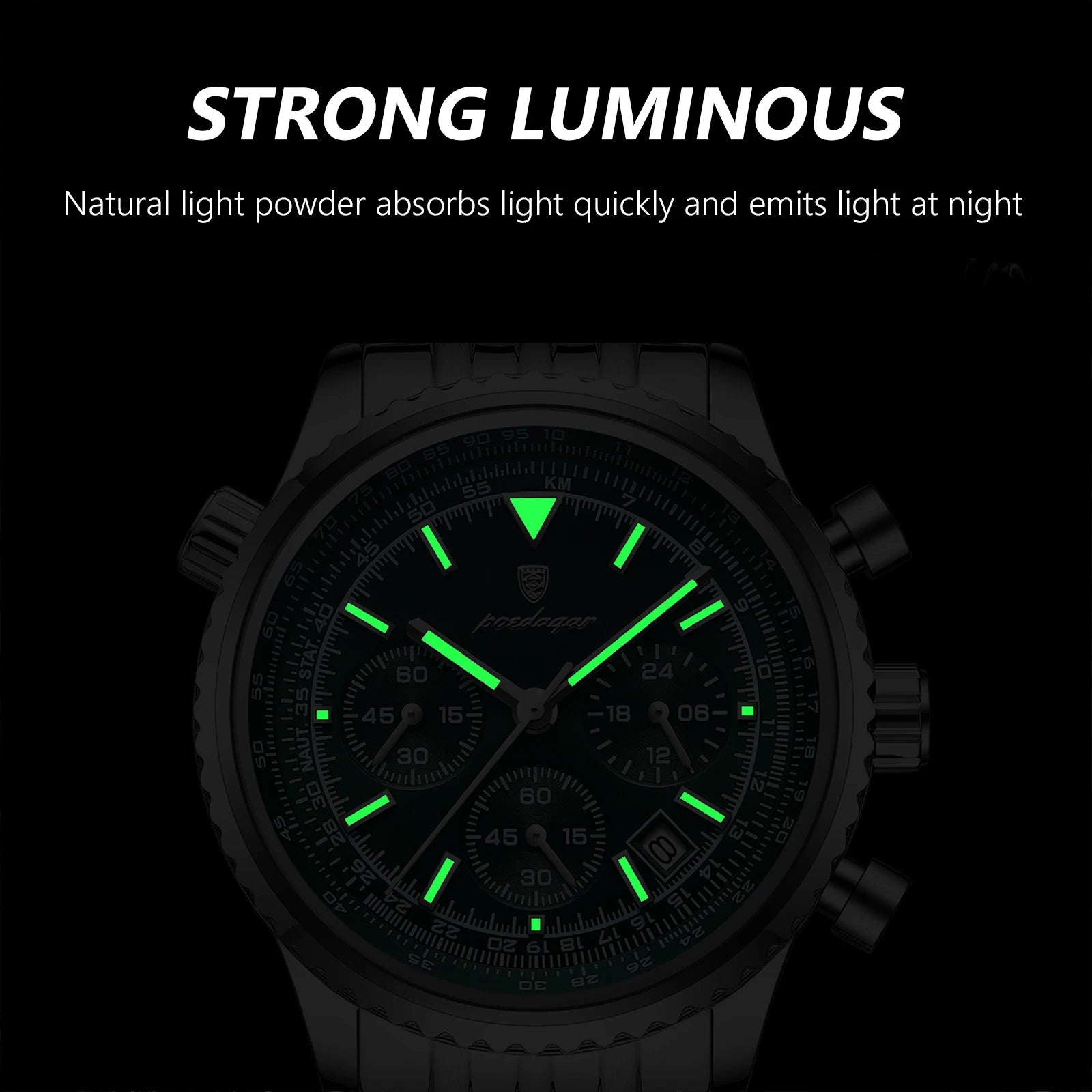 POEDAGAR Luxury Business Men's Watch Stainless Steel Chronograph Date Sport Quartz Man Clock Waterproof Luminous Military Watches For Men mbzr