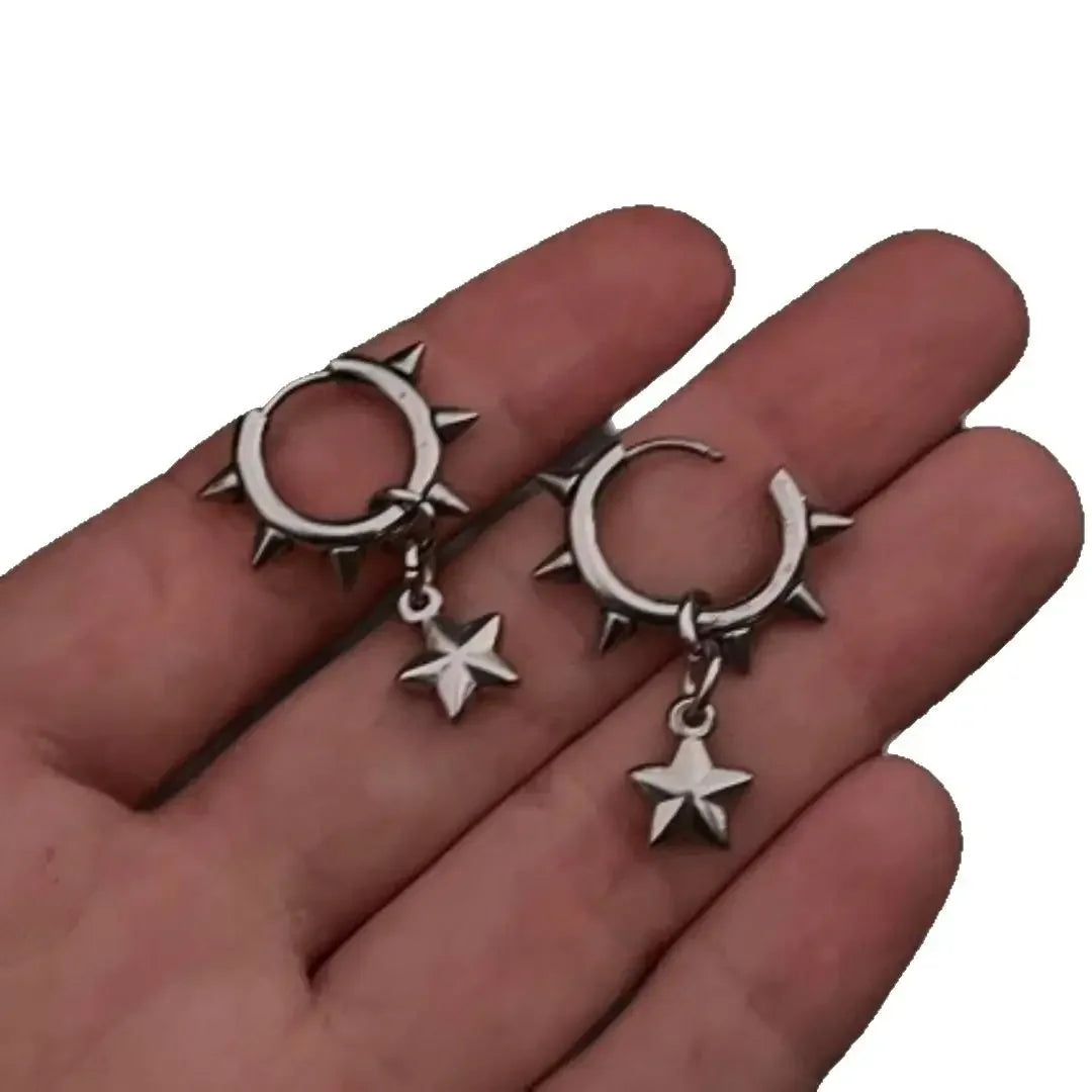 Gothic Style Punk Metal Personality Rivet Star-pointed Cone Hoop Pendant Earrings for Women Hip Hop Earring Charm Jewelry Gift
