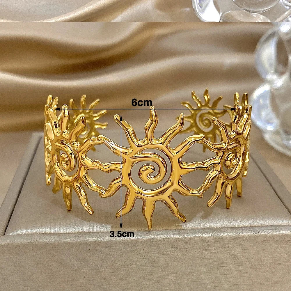 Fashion stainless steel bracelet suitable for men and women,vintage gold spiral sun totem wrist bracelet,waterproof jewelry gift