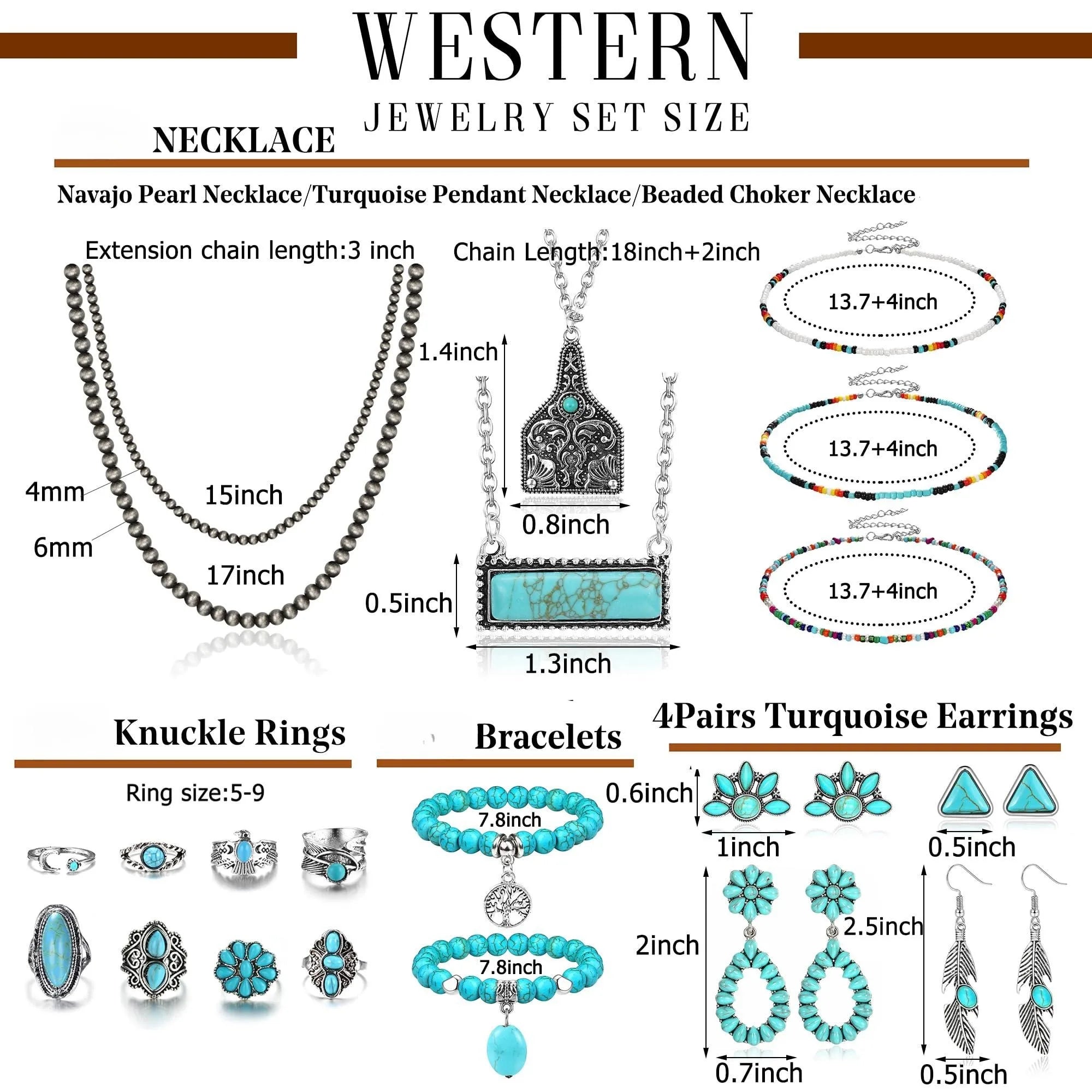 Turquoise Bohemian Jewelry Set Navajo Pearl Beaded Necklace Turquoise Earrings Bracelet mbzr