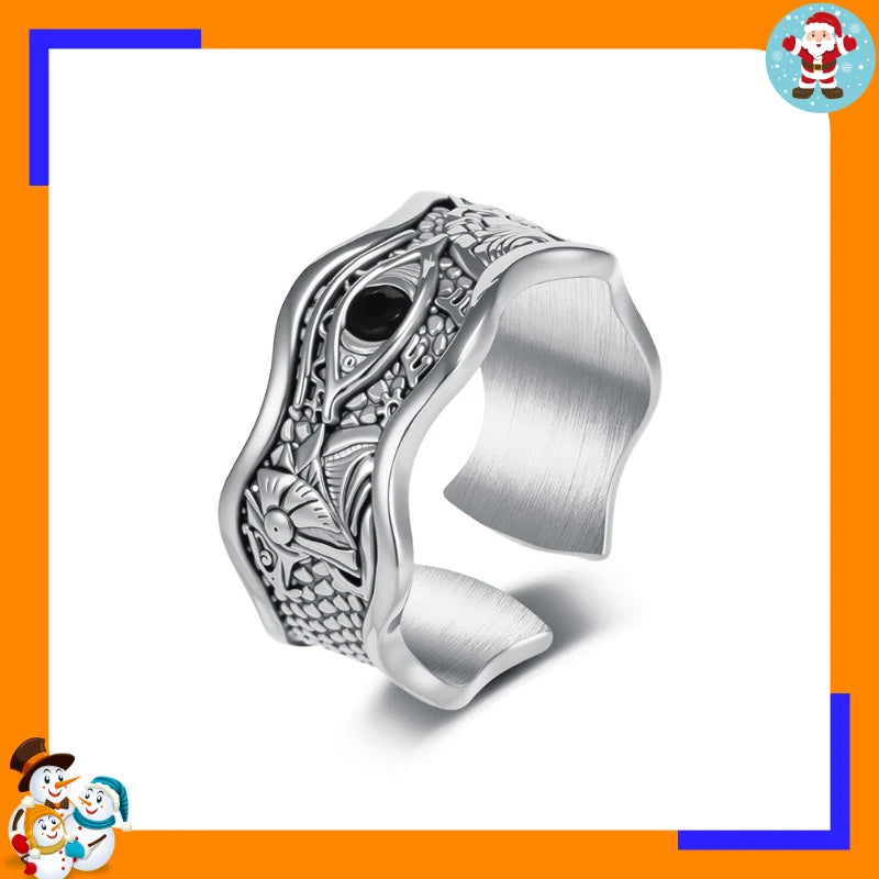 Hot Selling Ancient Egypt Eye of Horus Ring Anubis God Literary Retro Titanium Steel Hand Jewelry
