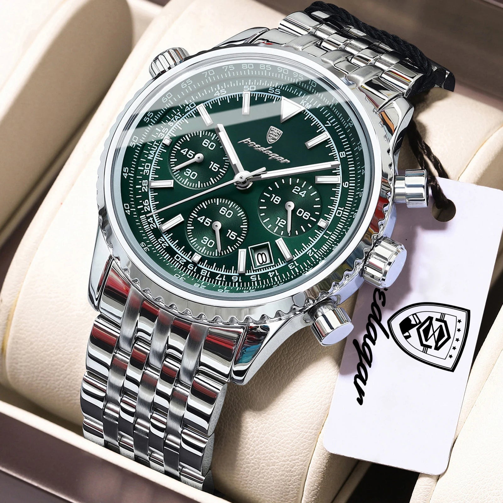 POEDAGAR Luxury Business Men's Watch Stainless Steel Chronograph Date Sport Quartz Man Clock Waterproof Luminous Military Watches For Men mbzr