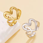 One heart stainless steel ring, double love ring, simple, elegant, temperament, personalized ring, women's gift 304 stainless steel ring, adjustable opening, versatile jewelry, wear on holidays, festivals, parties