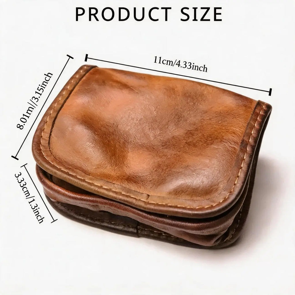 Genuine Leather Retro Zipper Coin Purse Card Holder Storage Bag Wallet Key Bag for Men and Women