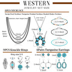 Turquoise Jewelry for Women Bohemian Western Jewelry Set Navajo Pearl Necklace Beaded Choker Necklace Turquoise Earrings Bracelet Vintage Knuckle Rings Boho Western Jewelry for Women