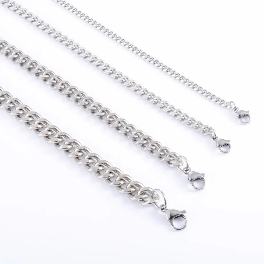 Men's Chunky Stainless Steel Miami Cuban Chain Bracelet Punk Wristband Silver Color Bangle Jewelry Accessory for Foot Hand Chai