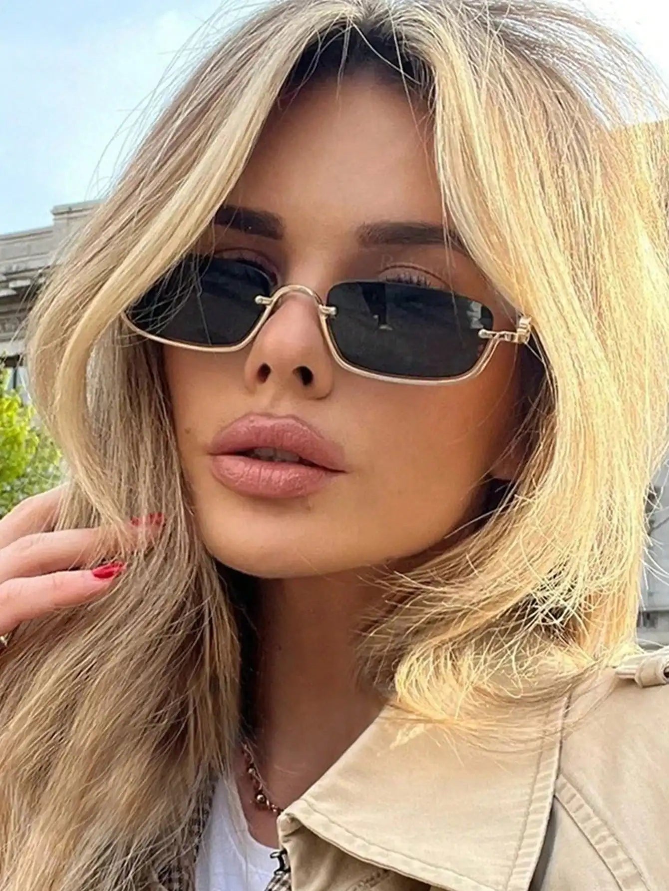 Women's Half-Frame Square Metal Fashion Sunglasses For Daily Outdoor Travel Party mbzr