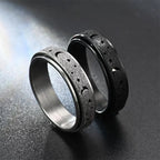 Anti Stress Stainless Steel Spinning Rotating Finger Rings For Women Men Rotatable Design Moon-Star Frosted Ring Fashion Jewelry