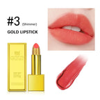 Glitter Shimmer Gold Lipstick Long Lasting Waterproof Cosmetic Gold Brick Tube mbzr