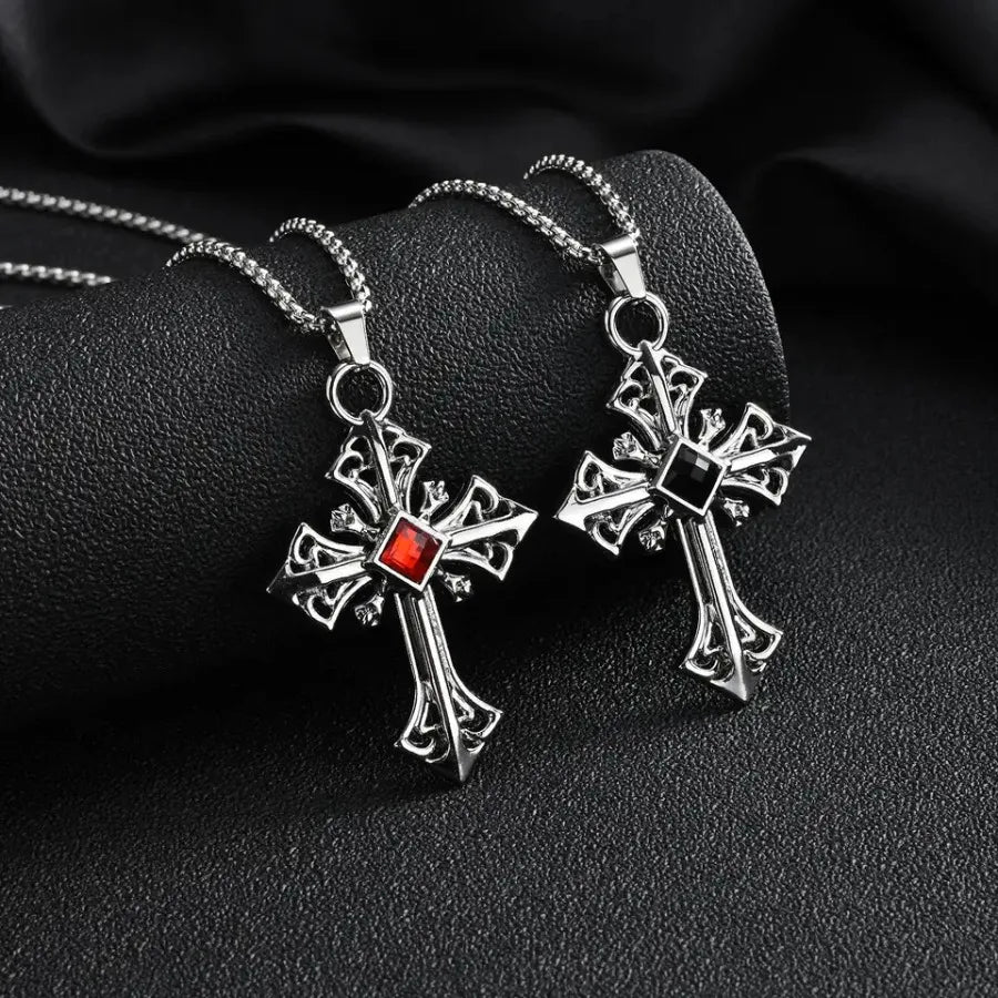 Vnox Gothic Cross Pendant Necklace, Vintage Punk Alloy Cross Chain, Religious Amulet Jewelry Gift for Men Women Hip Hop Necklac