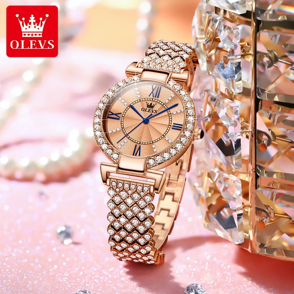OLEVS 9942 Fashion Quartz Movement Watch For Women Full Of Diamond-set Strap Roman Scale Dial 30m Waterproof Luminous Watch mbzr