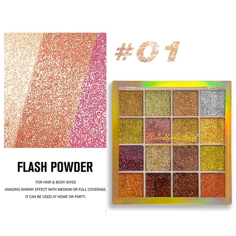 16 Colors Ultra Sparkle Glitter Eyeshadow Palette Waterproof Long-Lasting Highly Pigmented Shimmer Makeup,Party Cosmetics mbzr