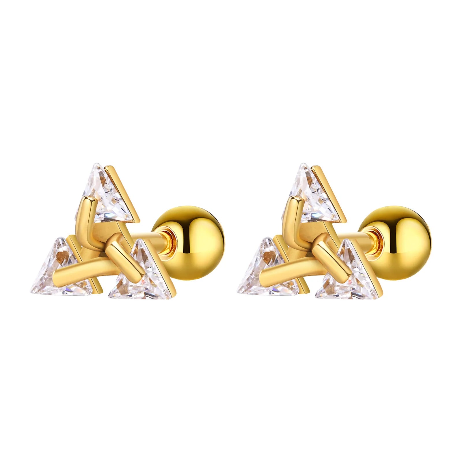 Vnox Stylish Triangle Stud Earrings for Men Women, AAA CZ Stone Unisex Ear Clip Jewelry, Rock Punk Vintage Accessory