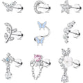 9Pcs 16G Cartilage Earrings Helix Earrings for Women Stainless Steel Helix Piercing Jewelry Leaf Butterfly CZ Studs Flat Back Cartilage Earrings Set