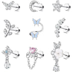 9Pcs 16G Cartilage Earrings Helix Earrings for Women Stainless Steel Helix Piercing Jewelry Leaf Butterfly CZ Studs Flat Back Cartilage Earrings Set