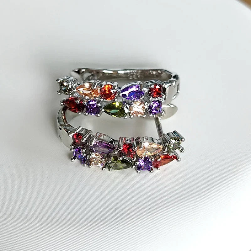Wholesale Slver Color Luxury 925 Sterling Silver Earrings Flash Colorful CZ Zircon Ear Studs Earrings Women Cheap Brincos mbzr