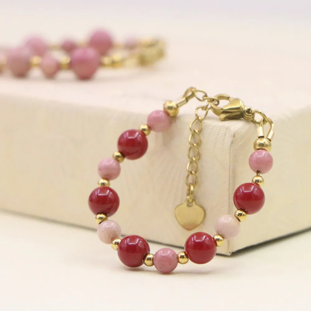 New Lovely Natural Stone Bead Bracelet Baby One Year Old Baptism Girls Lobster Clasp Stainless Steel Parts Personalized Jewelry
