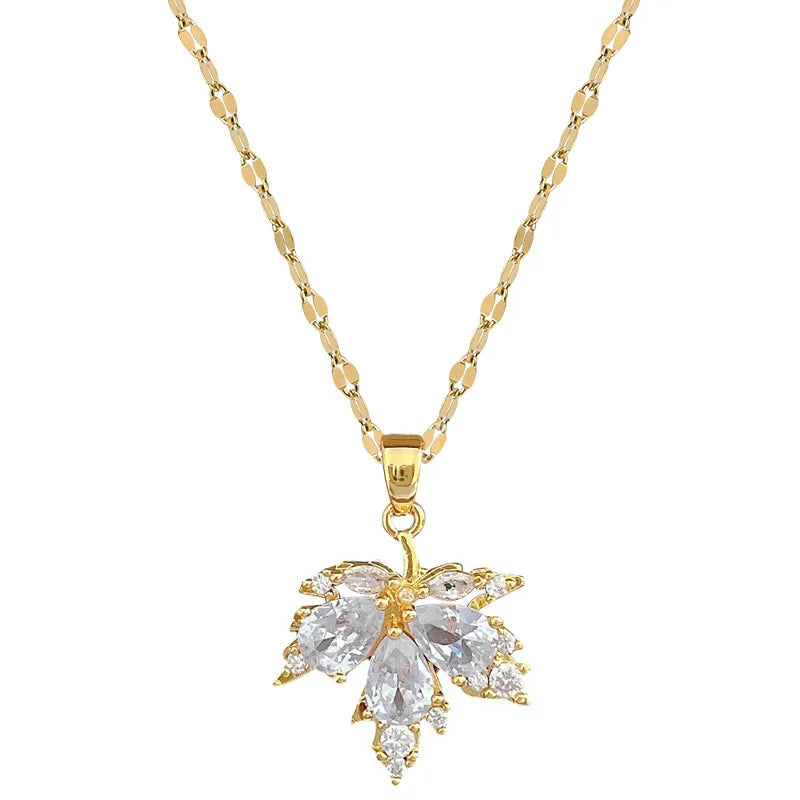 3pcs Micro Paved Maple Leaf Full Rhinestone Jewelry Set, Luxury Elegant Unique Earrings Necklace Combo for Women Wedding Party Banquet